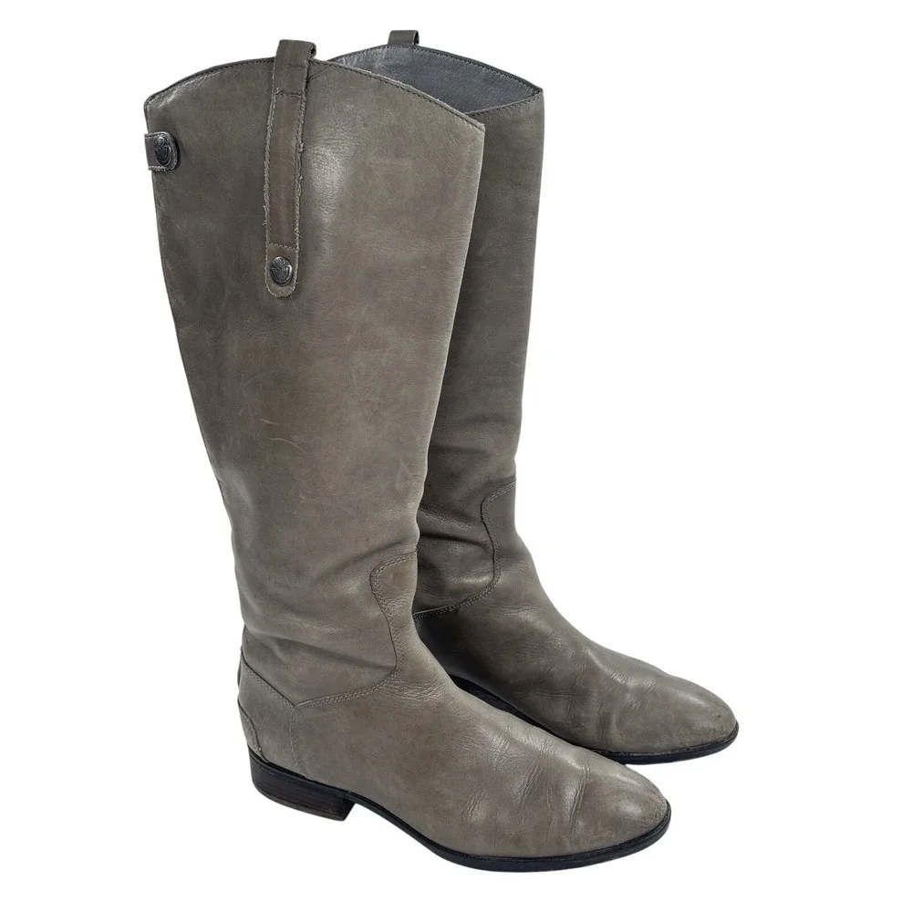 Sam Edelman Gray Riding Boots Womens 10M‎ Penny Leather Tall Equestrian Zip